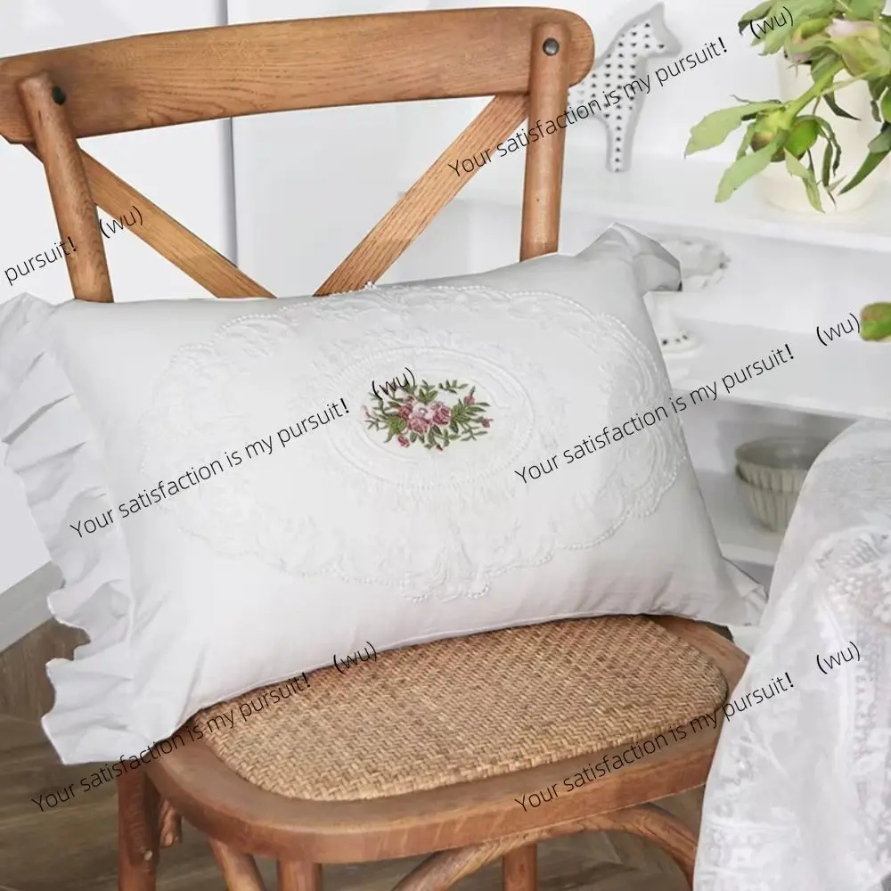 for  Lotus Frill French Lace Pillow Cover Washed Material Comfortable Embroidered Cushion Cover Soft Pillow Shell Bedroom