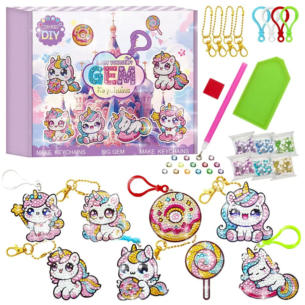 

Набор из 8 брелоков с алмазной инкрустацией - Брелоки ручной работы с алмазной инкрустацией - Наборы для создания брелоков с алмазной инкрустацией - Брелоки с нерегулярной алмазной инкрустацией - Детские игрушки