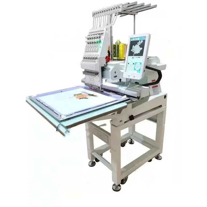 12 Needles Computerized Single Head Auto Embroidery Machine Hat Garment Scarves Embroidery Machine