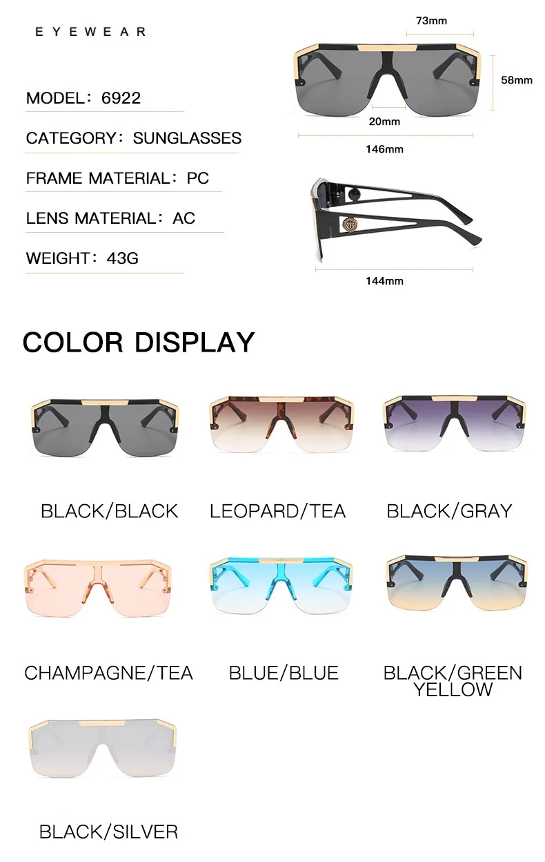 Neue Luxus übergroße Männer Sonnenbrille Marke Designer Sonnenbrille für Frauen Mode Farbverlauf quadratische Farben – Detail 6
