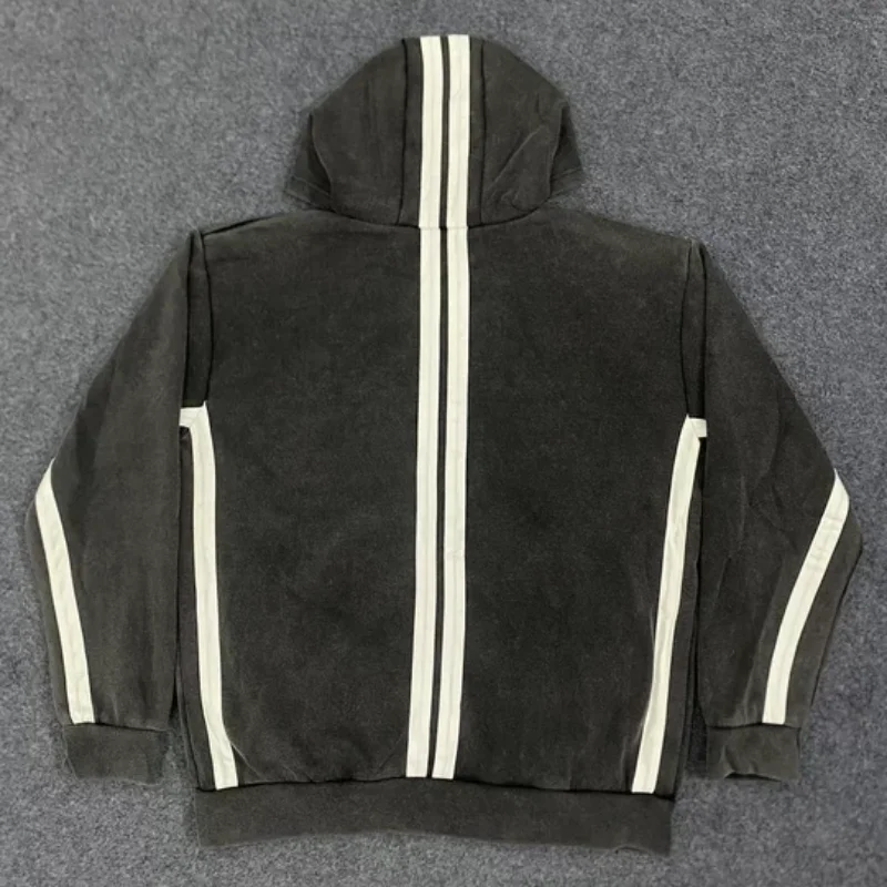 الرجعية شارع العليا شريط مطبوعة المياه غسلها الخريف الشتاء الأمريكية فضفاض ممارسة قلنسوة بسحاب الرجال النساء سترة معطف أعلى