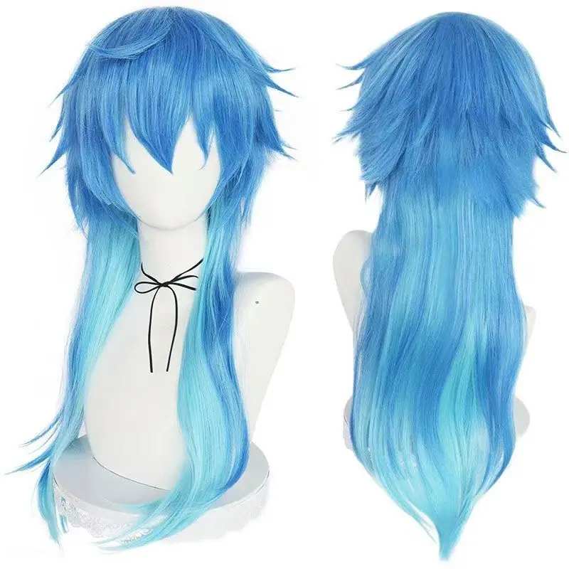 DRAMAtical Murder Aoba Seragaki Cosplay Wig Blue Gradient Long Wolf Cut Hair Heat Resistant Synthetic for Halloween Comic Con