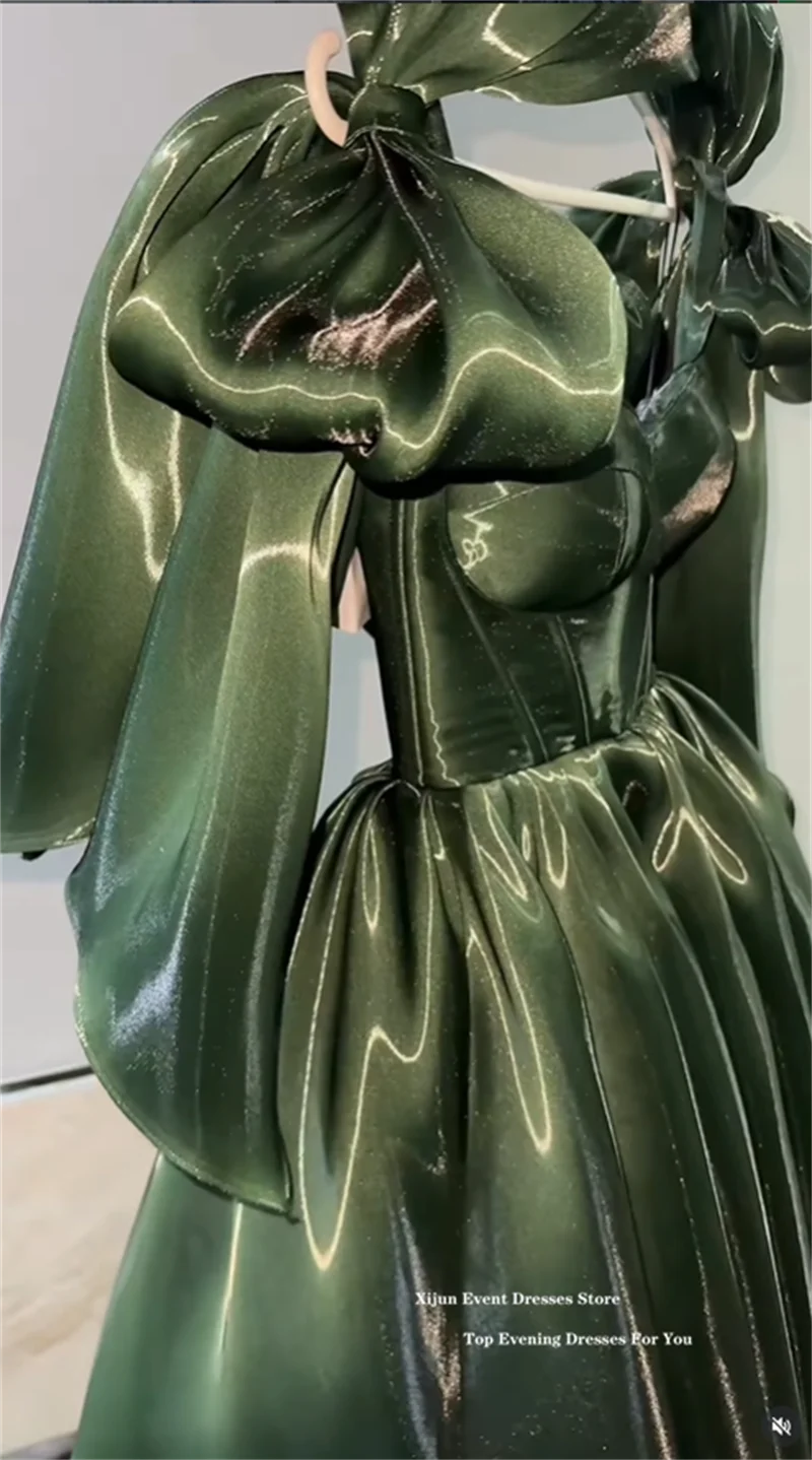 Xijun Modern Green Short Evening Dresses Sweetheart Bow Strap Mini Prom Dresses A-Line Mini Party Cocktail Dresses  Customized image 3