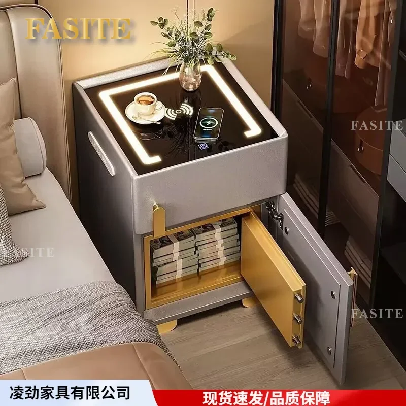 For Smart Bedside Table with Fingerprint Lock Wireless Charging Lamp Multi-function Nightstand Storage Cabinet for Bedroom
