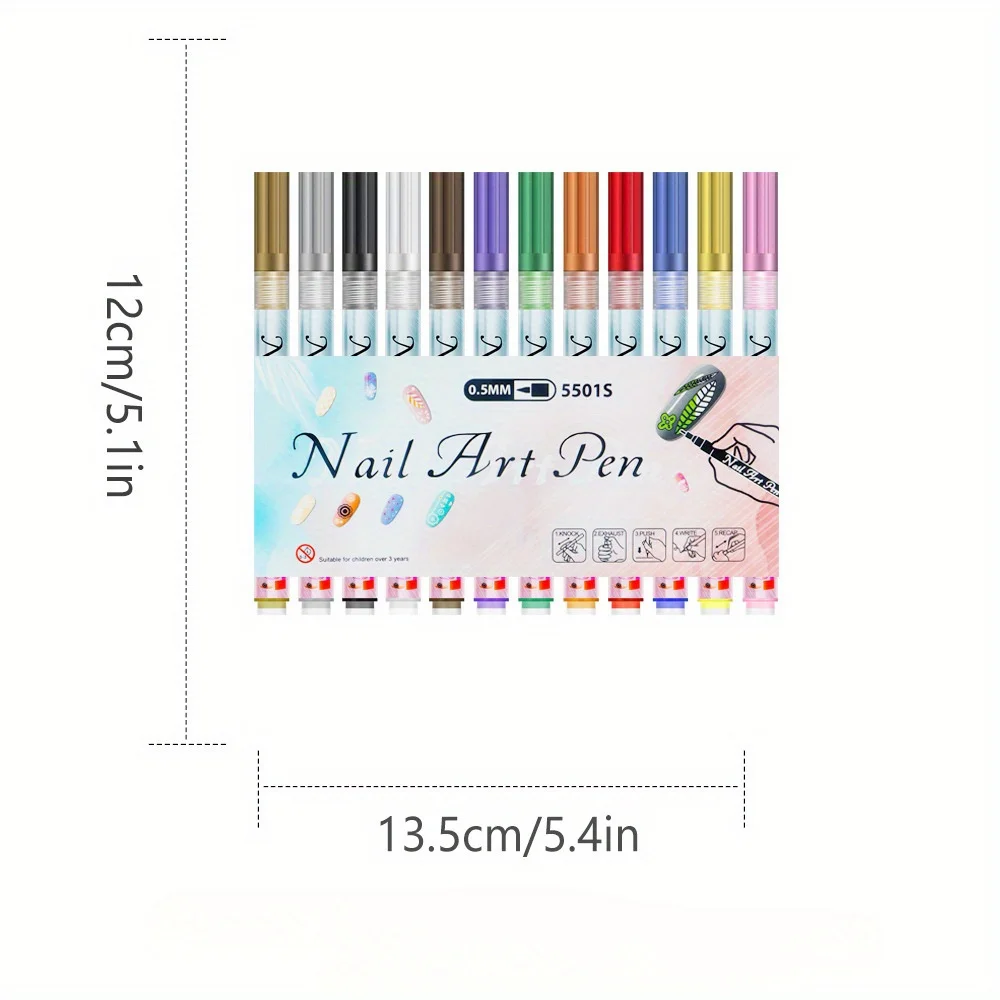 12Color/Set Nail Art Drawing Pen Graffiti Nail Acrylic Pen Waterproof Painting Liner DIY 3D Line Nail Art Tool