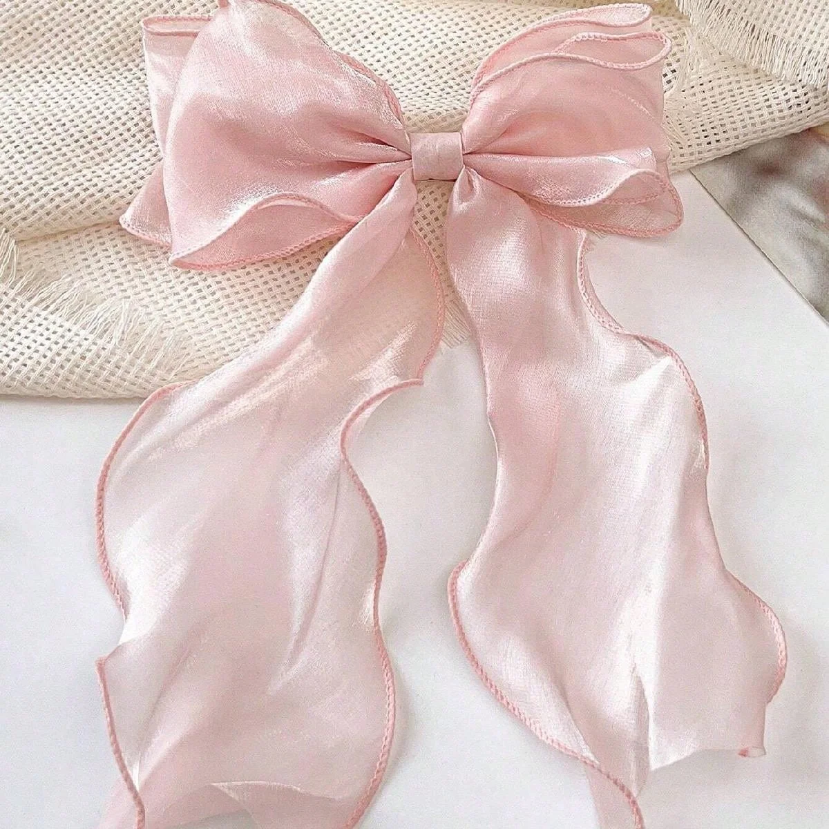 1Pc mesh bow ribbon hair clip, women\'s high-end headpiece, large hair clip, hair accessory