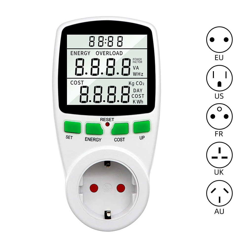 Digital Power Wattmeter With Lcd Tester Energia Analisador de Potência Electricidade Home Wattmeter Medição Outlet 230v ue Reino Unido Francês