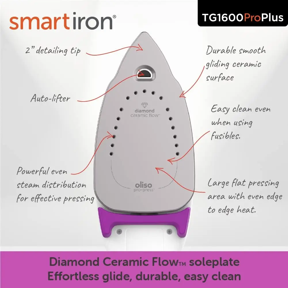 G1600 1800 วัตต์ SmartIron พร้อมระบบยกอัตโนมัติ - สําหรับรีดผ้า งานเย็บผ้า ควิลท์ และงานหัตถกรรม |   เพชรเซรามิค-