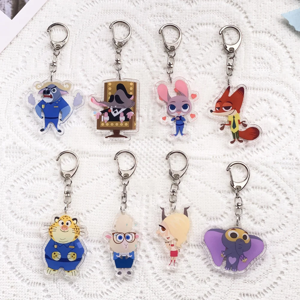 1/16 Piezas Llaveros de acrílico de Disney Zootopia 2 para coche, colgantes para bolso, bonitos colgantes para mochila, decoración divertida, regalos para amigos