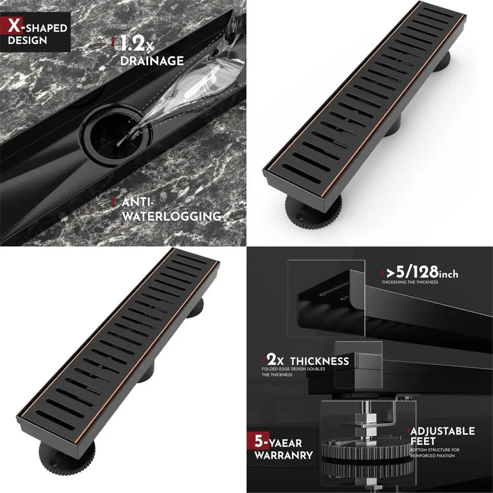 

12 Rectangular Shower Drain with Capsule Pattern Cover, Oil Rubbed Bronze Finish, CUPC Certified, SUS304 Stainless Steel