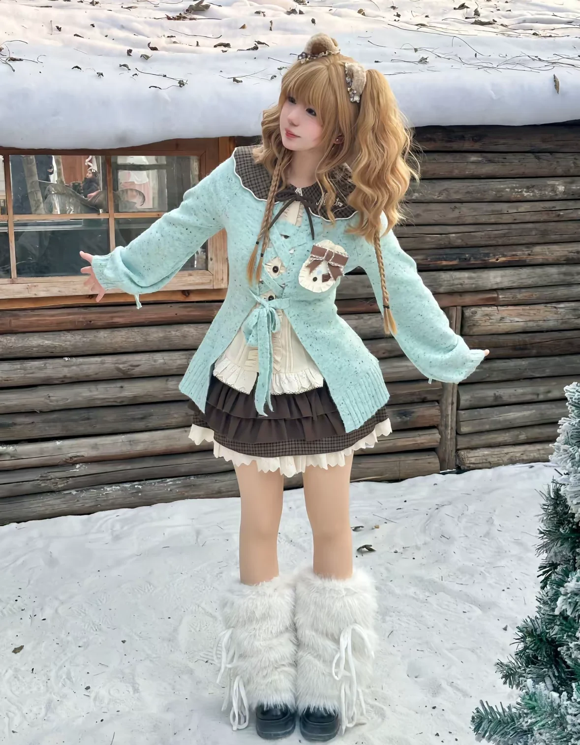Vintage Mint Chocolate Lolita Sweater Cardigan Set Japanese Harajuku Preppy Style Subculture Y2K Brown Mini Skirt Full &Winter