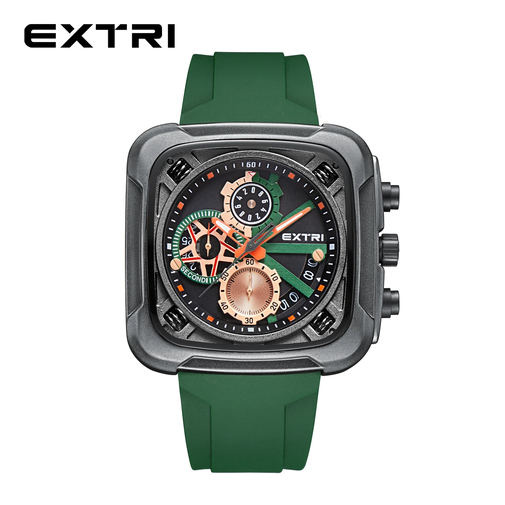 Extri Brand Men Watches Waterproof Stainless Steel Back Deep Green Watches Black Case Best Watches Father's Day New Year Gifts