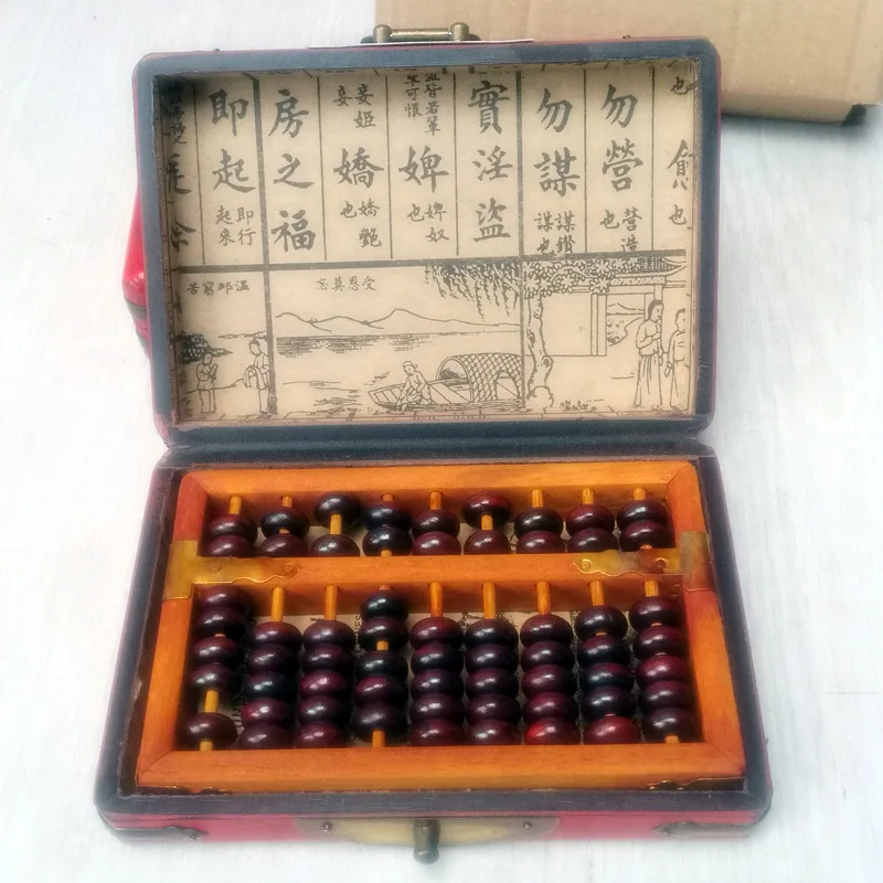 

Antique student exclusive abacus with nine levels of solid wood abacus and Chinese classical leather box, with instruction