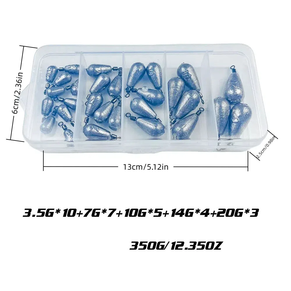Limnoid 29pcs Fishing Sinker Set 3.5g 7g 10g 14g 20g Lead Weights with 360° Swivel Anti Tangle for Drop Shot Rig