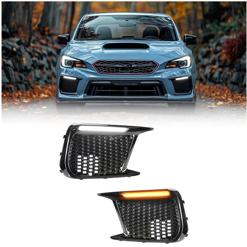 LED Fog Lights Bezel White DRL & Amber Turn Signal For Subaru WRX STI 2018-2021 Replacement 57731VA410 57731VA400