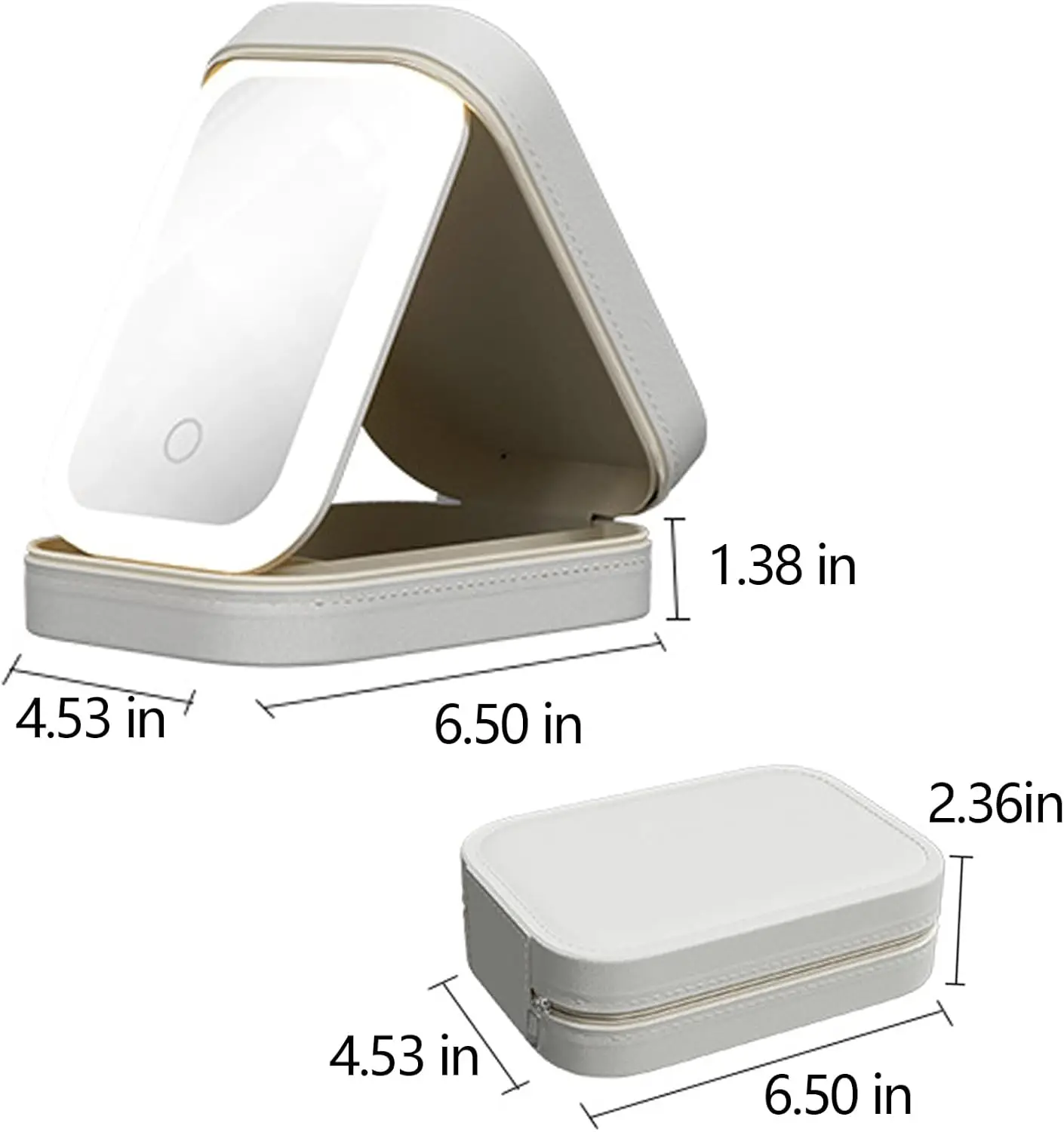 LED Three-Color Adjustable Makeup , Tri-Color Adjustable Vanity  with Jewelry Box, Rechargeable Lighted Compact Travel Makeup  (