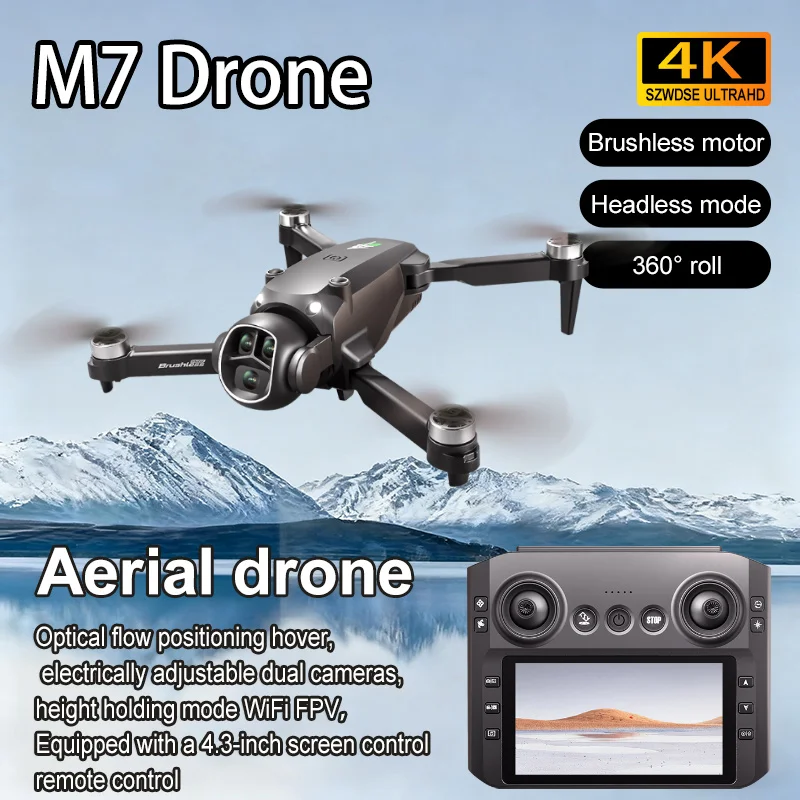 2025 novo drone m7 com tela grande 4 eixos wifi fpv 4k câmera hd sem escova rc quadcopter dobrável drone fotografia aérea presentes