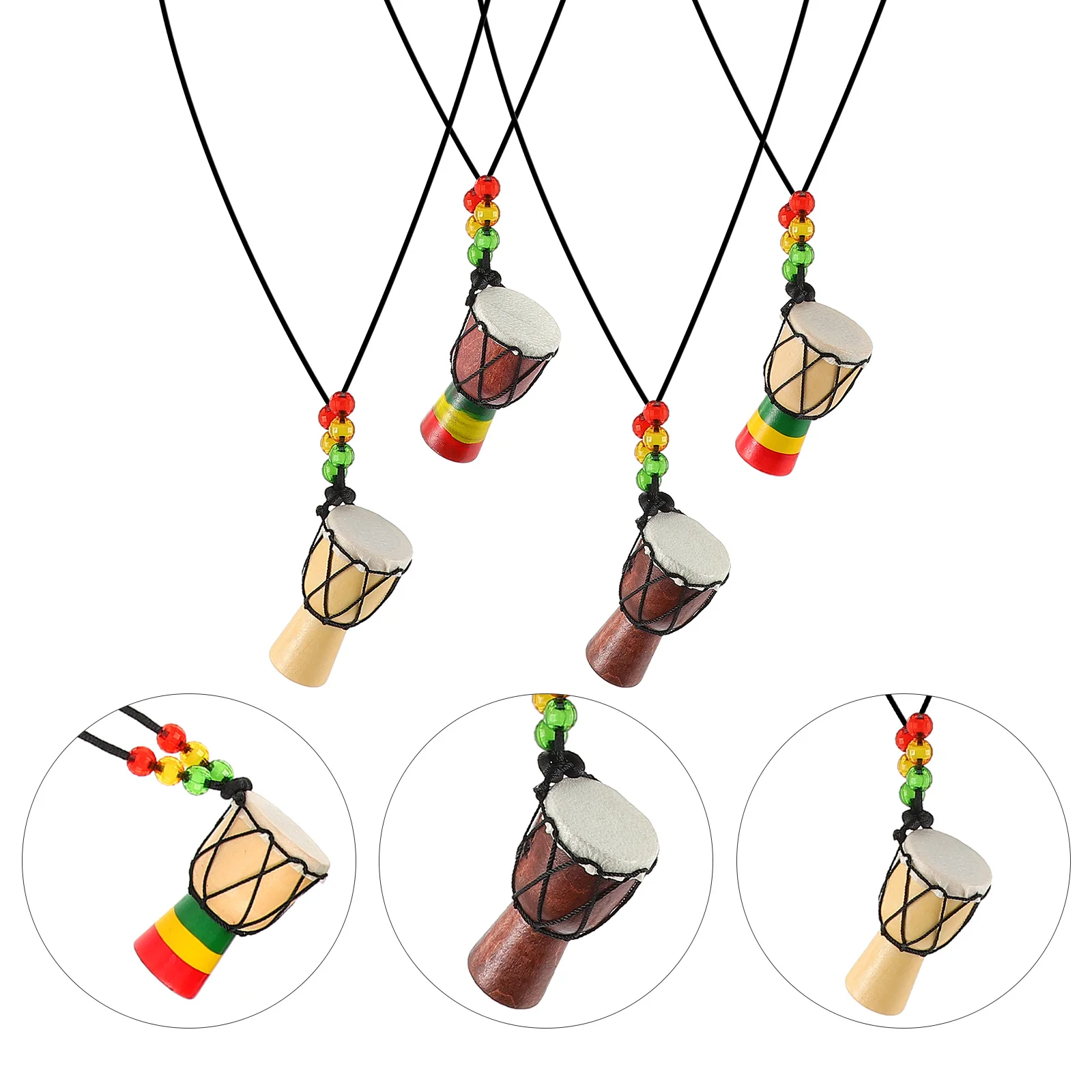 

3Pcs Mini African Drum Pendant Necklace Hand Drum Jewelry Musical Instrument Charm Bohemian Style Necklace for Women Men Gift