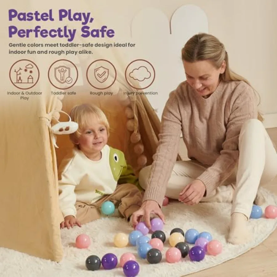Ball Pit Balls 100 bolas de colores pastel 5,5 cm bolas de plástico suaves sin BPA para parque infantil de bebé y casa de rebote a prueba de golpes y