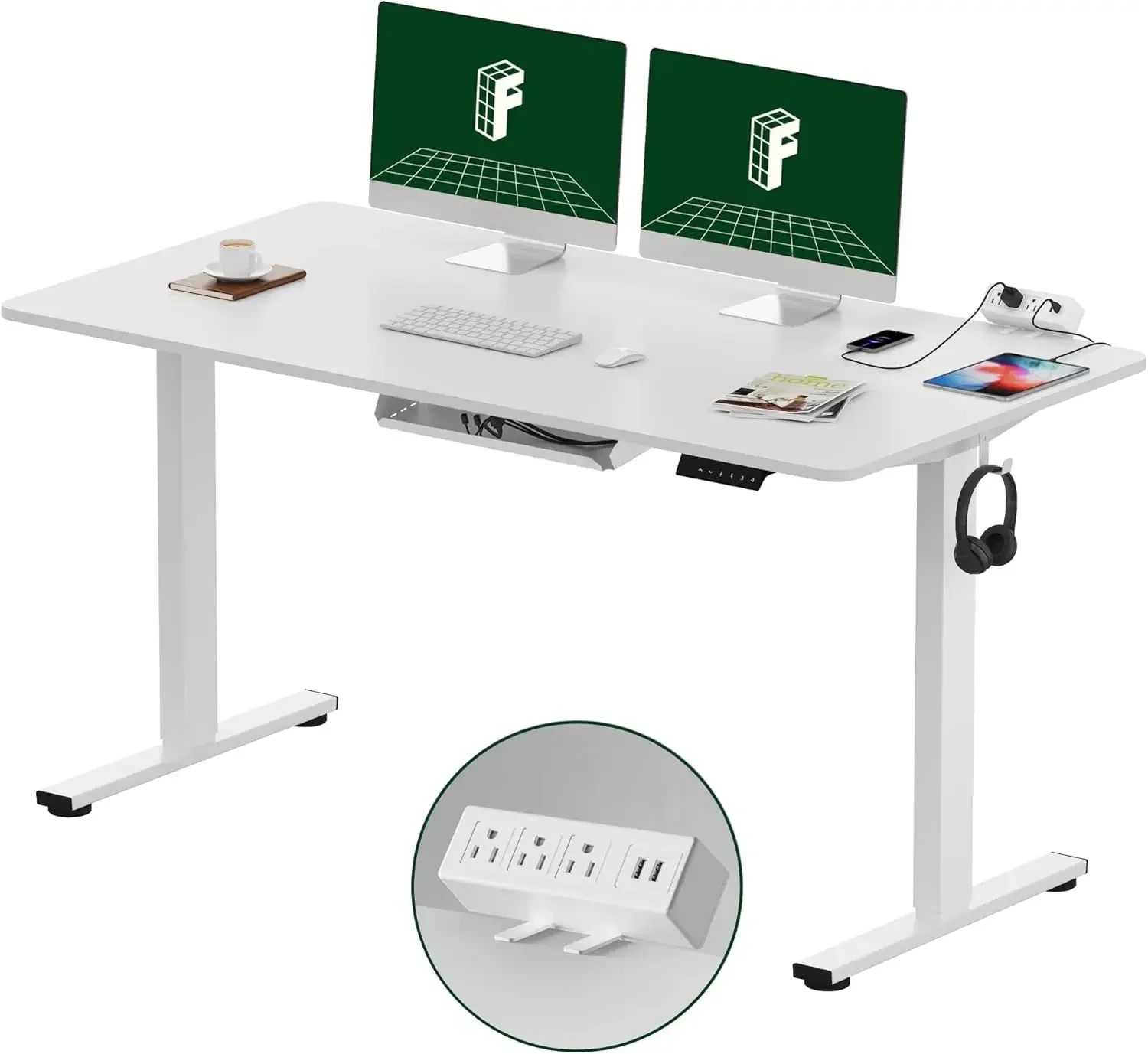 FLEXISPOT EN2 Whole-Piece Standing Desk with Clamp Power Strip, 55 x 28 Electric Stand Up Height Adjustable Desk with Cable