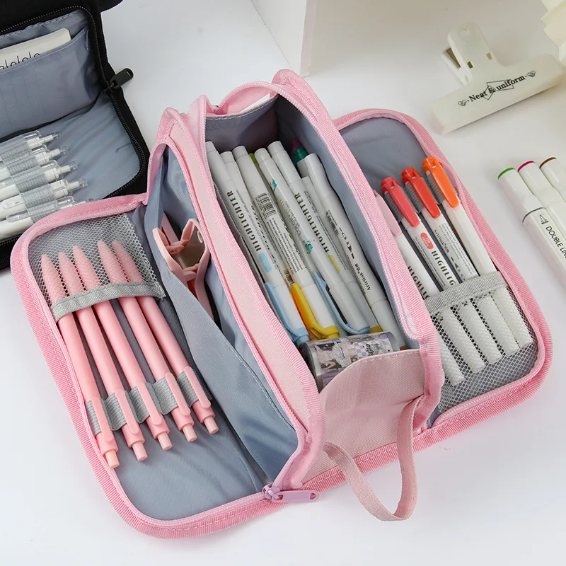 مقلمة ذات سعة كبيرة وبسيطة وحقيبة أقلام رصاص محمولة باليد وحقيبة مستحضرات التجميل المحمولة هدية للقرطاسية المدرسية للطلاب