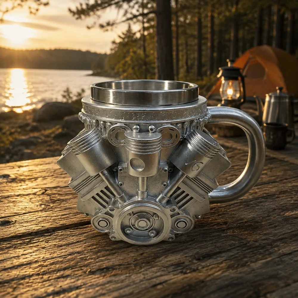 V8 Engine Stainless Steel Insulated Mug, Double-Wall Vacuum Cup for Hot & Cold Coffee Tea, Cool Car Drinkware Gift