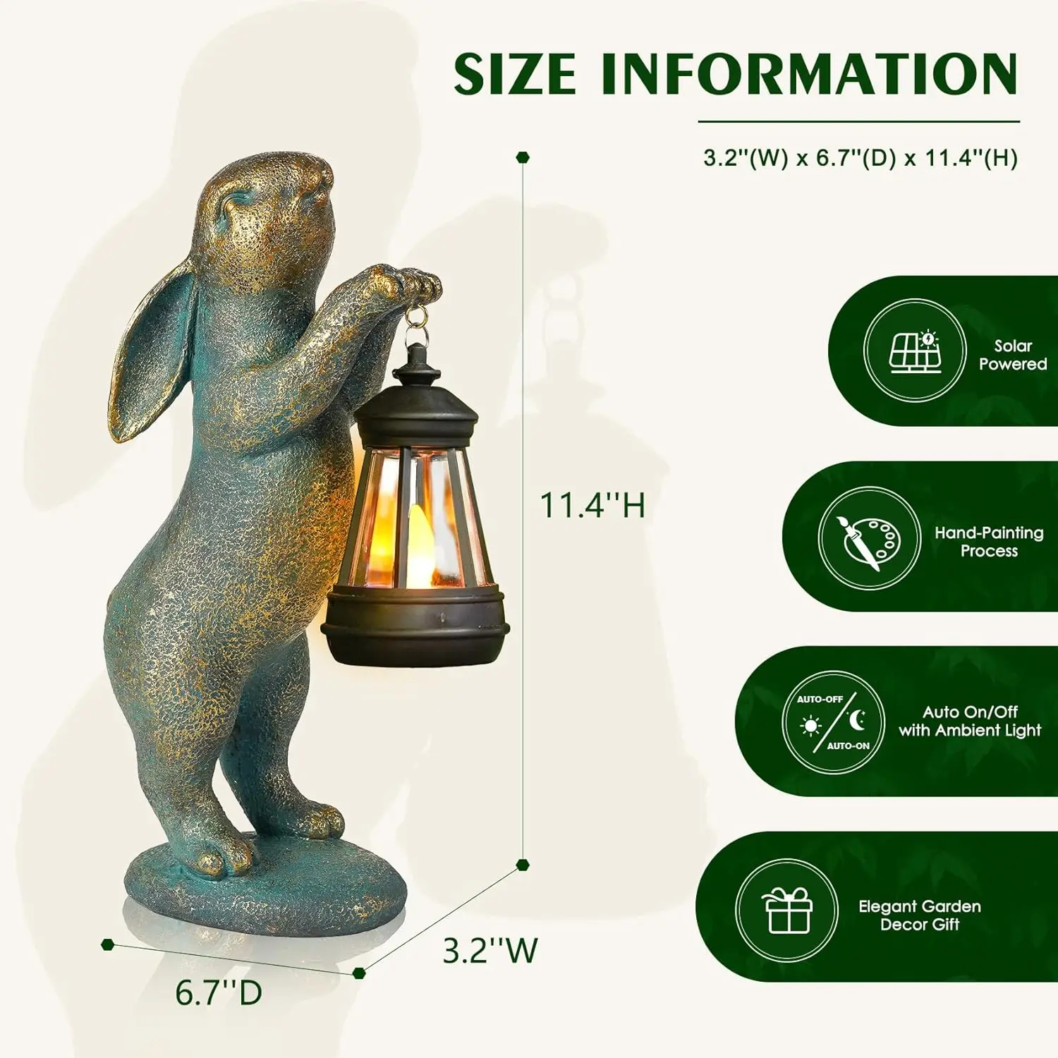 Garden Statues Rabbit with Solar Lantern Outdoor Bunny Figurines Decorations for Patio Yard Lawn Ornaments Gifts