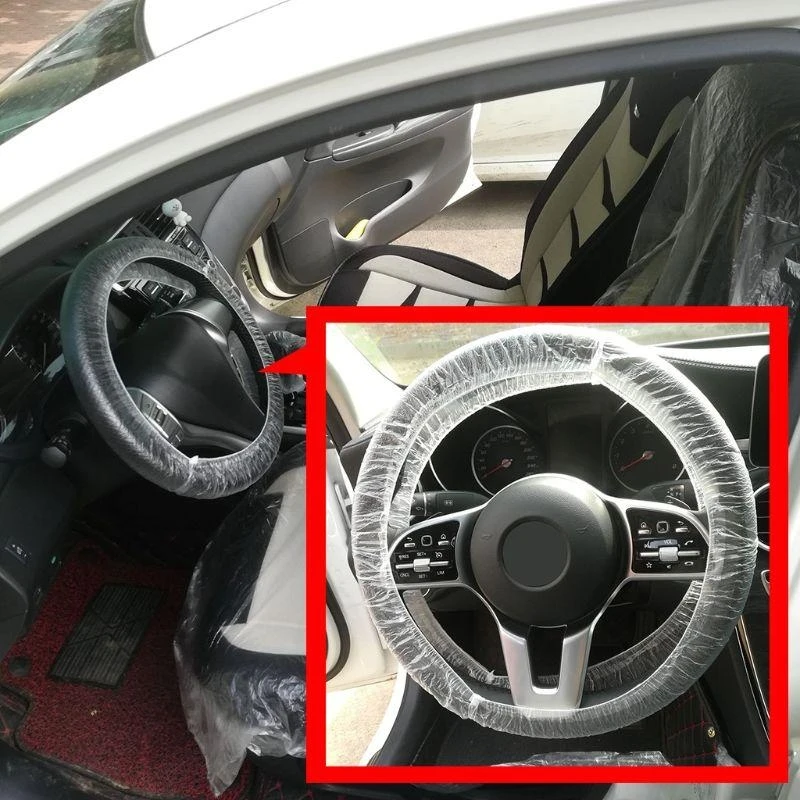100Pcs Car Interior Accessoreis Disposable Transparent Vehicle Steering Wheel Cover Protector with Elastic Trims