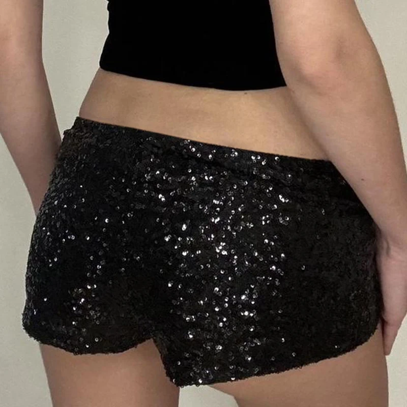 Party Clubwear Sparkle Glitter Sequined Shorts Sexy Slim-Fitting Low-Waisted Mini Shorts Women 2025 Summer Fashion Streetwear