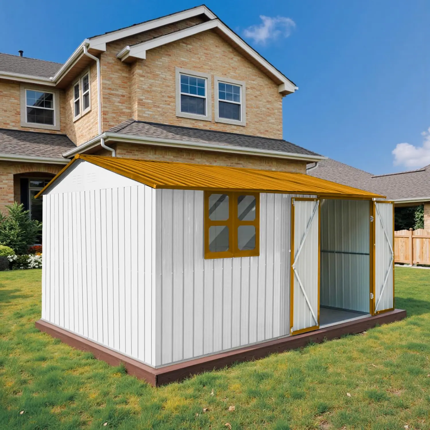 10' x 8' Large Outdoor Storage Shed, Sturdy Metal Building w/Windows & Lockable Doors for Garden, Backyard,, Customized