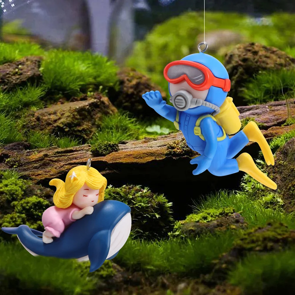 

4 Pcs Floating Diver Fish Bowl Aquarium Decorations Miniature Tank Pvc Ornamental Girl Accessories