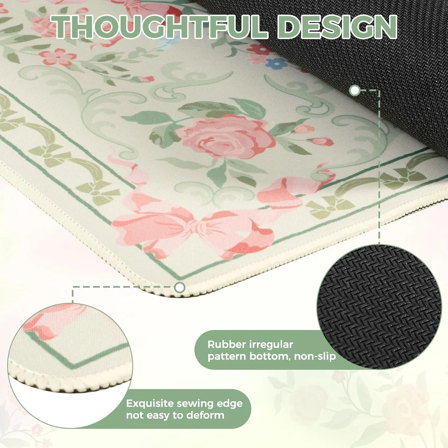 Il tappetino per mouse floreale verde con design in stile persiano è una decorazione desktop per computer di alta qualità, facile da pulire