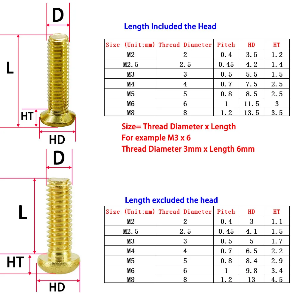 M2 M2.5 M3 M4 M5 M6 M8 Brass Phillips Screw Metric Threaded Bolts Cross Pan Screws Countersunk Flat Head Motherboard PCB Bolts