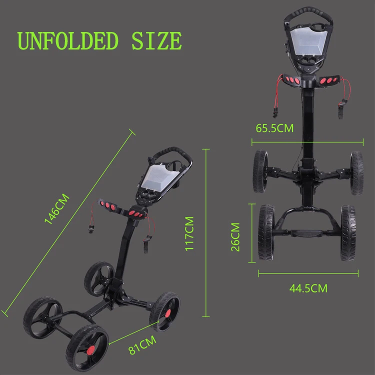 حار بيع سبائك الألومنيوم خفيفة الوزن جولف دفع سحب عربة 4 عجلات دفع عربة الغولف مع الفرامل