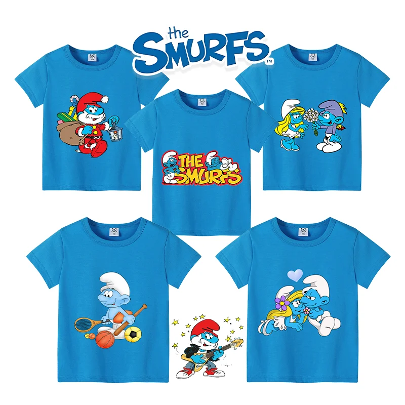 Anime Smurfs Kids Girl T-shirt Movie Cartoon Print Childern Tees Cotton Cute Tee Shirt Short Sleeve Clothing Cute Birthday Gifts