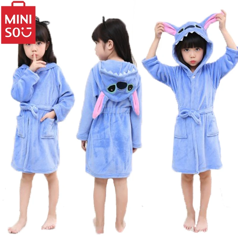 MIMISO New Children Stitch Robes Pijama Infantil Kids Warm Pajama Girl Nightgown Boys Baby Girls Animal Flannel Sleepwear Robe