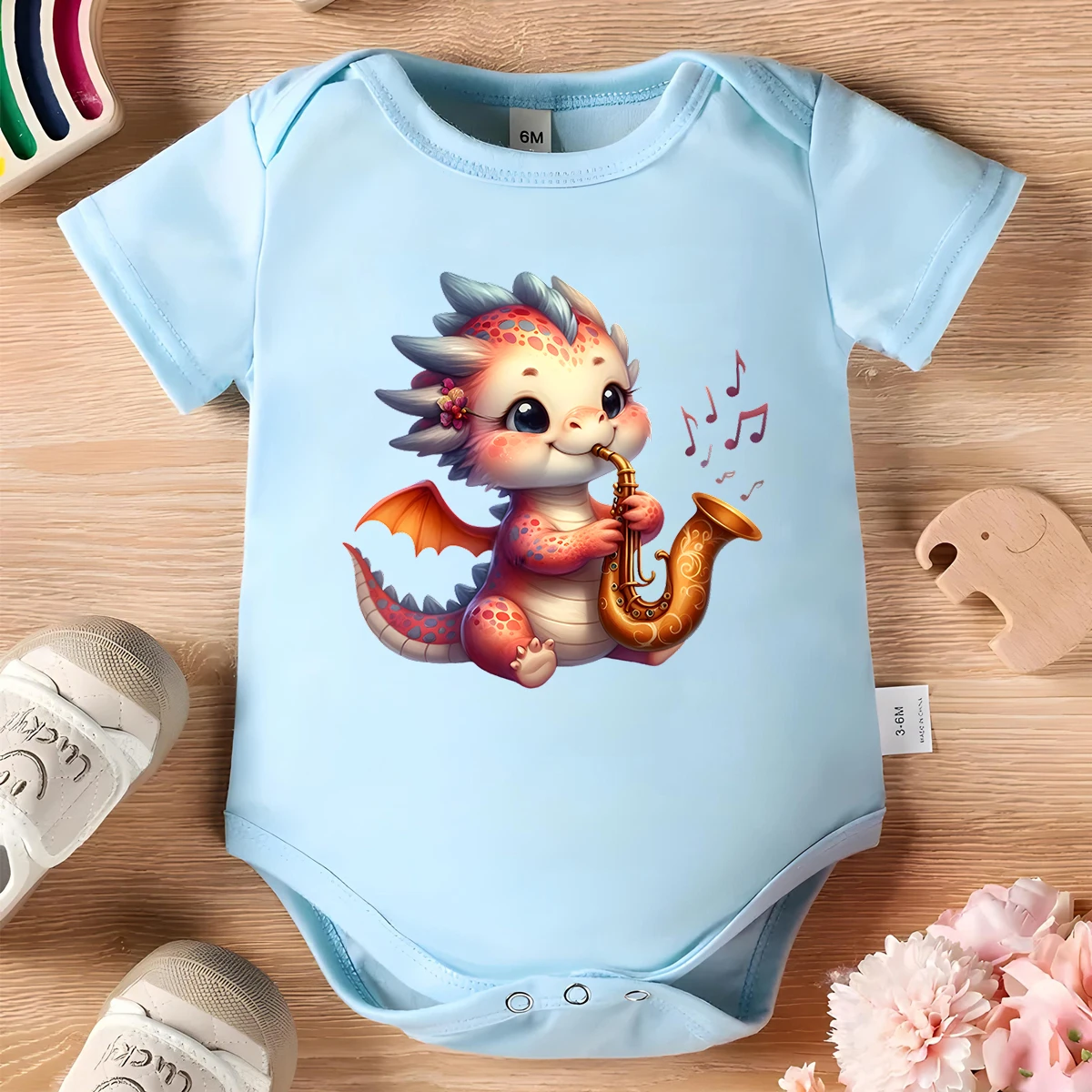 Cute Baby Dragon 100% Cotton Baby Clothe Baby Onesie Bodysuit Cute Print for 0 To 12 Months Newborn Short Sleeves Romper