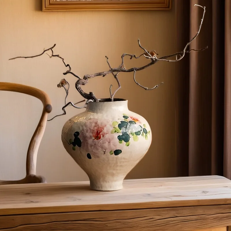 Hand-painted Ceramic Vase Living Room Flower Arrangement Water Culture Device Advanced Sense تحف