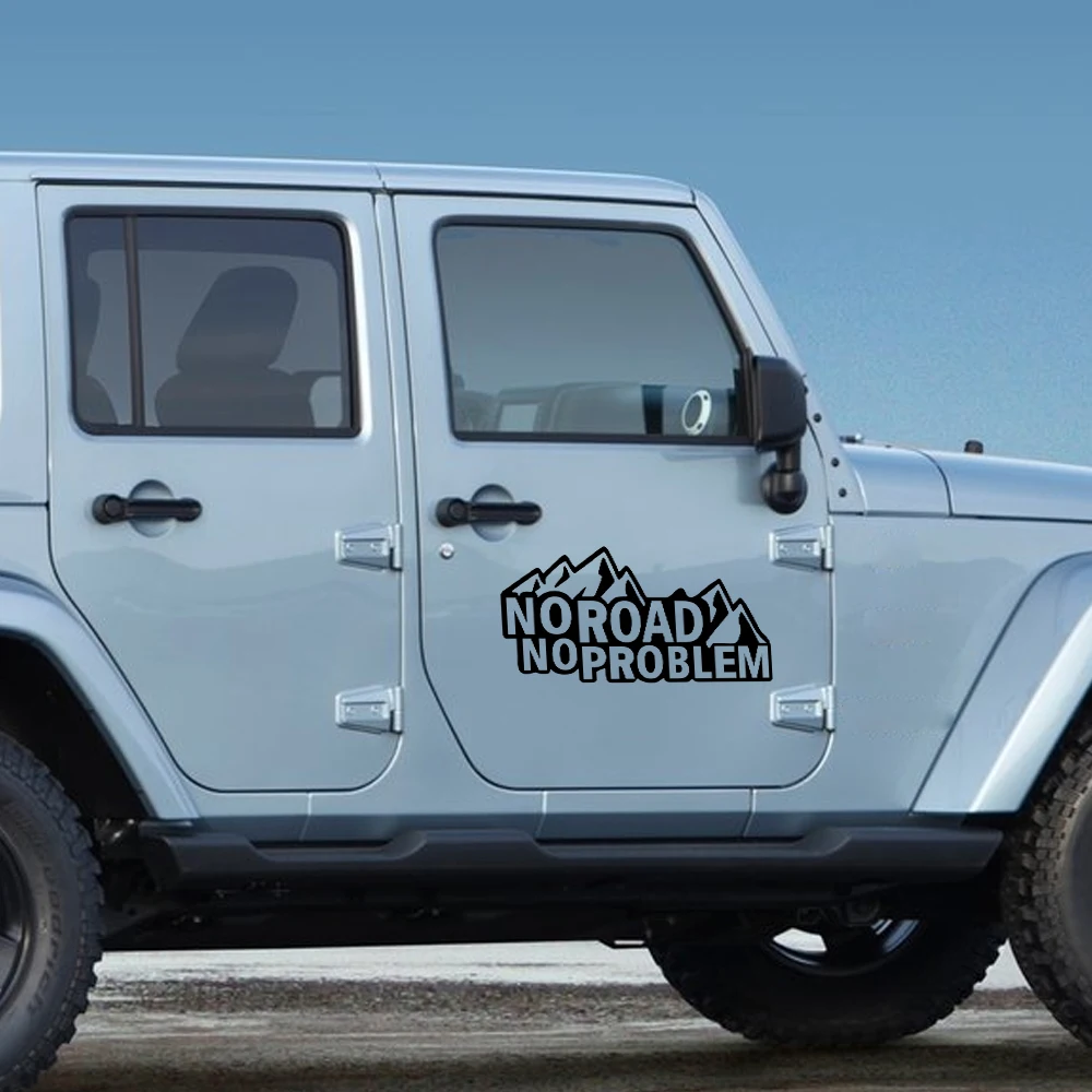 No Road No Problem Mountain Car Sticker Funny Off-Road 4x4 Vinyl Decal Universal for SUV Pickup Truck Camper Exterior Decoration