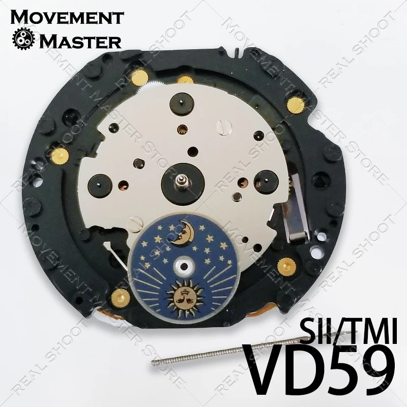 Original SII TMI VD59 Quartz Movement 3 Hands 4 Eyes Chronograph Sun Moon 28.80mm Casing Diameter Repair Accessories