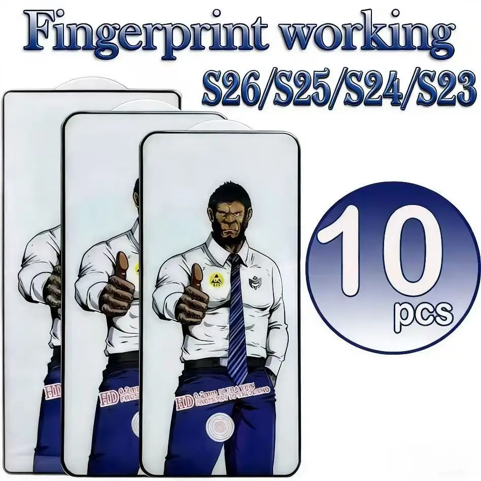 

10pcs Fingerprint Unlock Working New Antistick Dust Glass For Samsung S26 S25 S24 Ultra S23 S22 Plus Gorilla Screen Protector