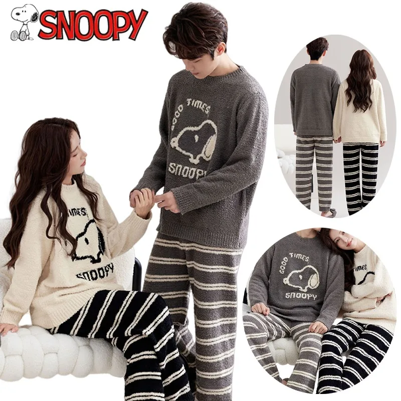 

Пижамы Snoopy для женщин и мужчин, утепленные пижамные комплекты для пар, свитер с длинными рукавами, плюшевая футболка с героями мультфильмов, удобные домашние костюмы