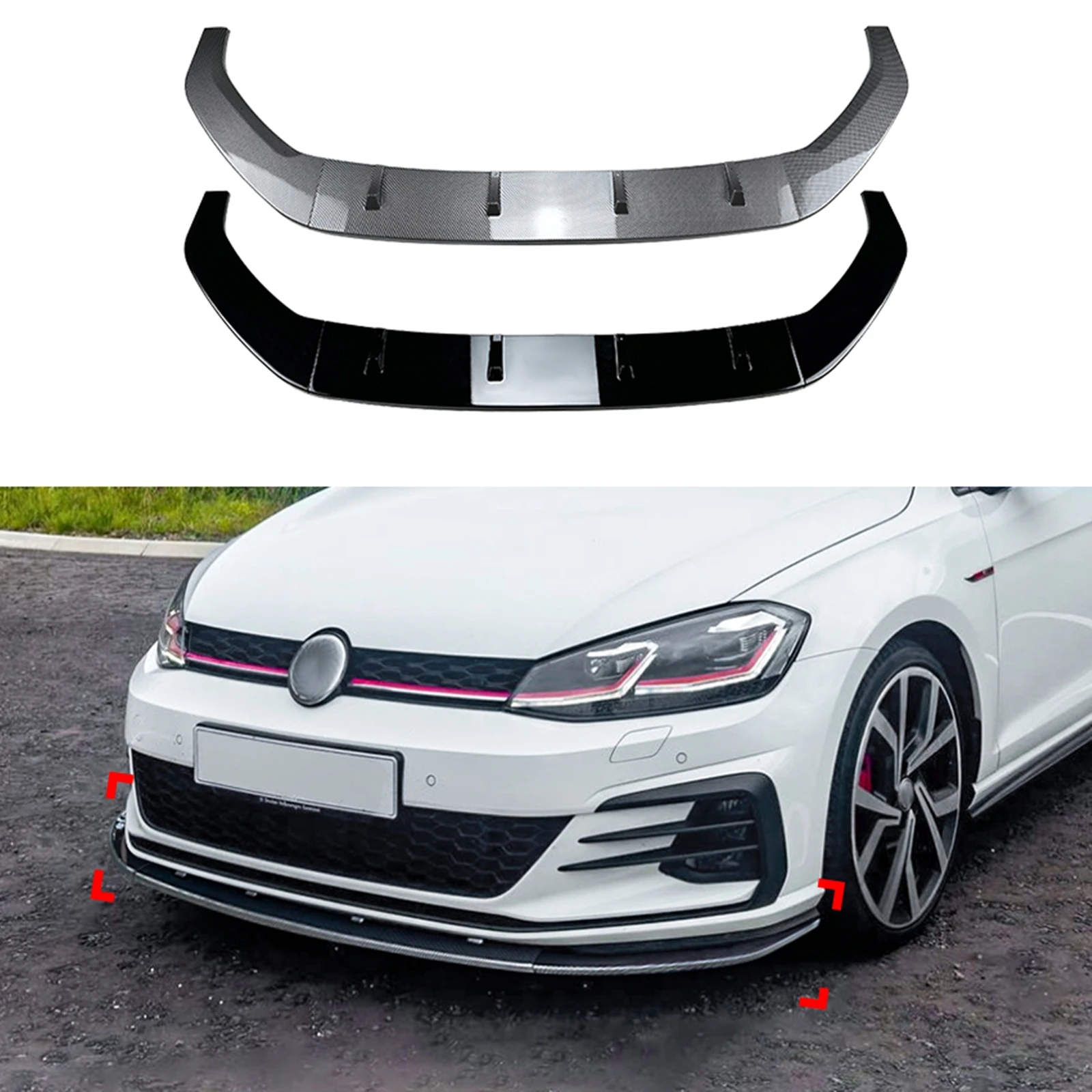 

For Volkswagen VW Golf MK7.5 GTI R Rline 2017 2018 2019 Front Bumper Spoiler Lip Carbon Fiber Look/Gloss Black Lower Splitter