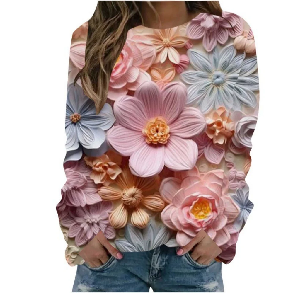 Felpe natalizie Fiore floreale Stampa 3D Donna Autunno Moda Felpe Streetwear Y2k Pullover Harajuku Top Abbigliamento donna