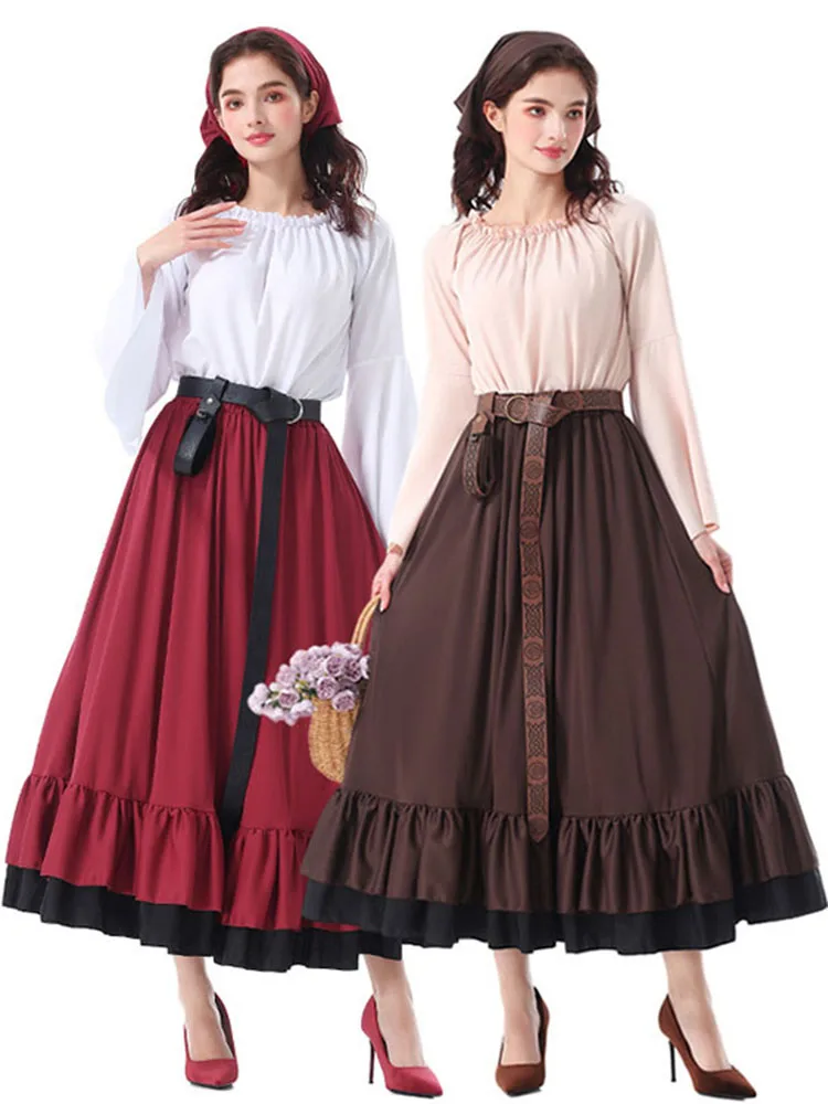 

Женская длинная юбка в стиле Ренессанс на Хэллоуин, средневековая кружевная отделка, костюм Виктории, одежда для выступлений, этнический сценический костюм