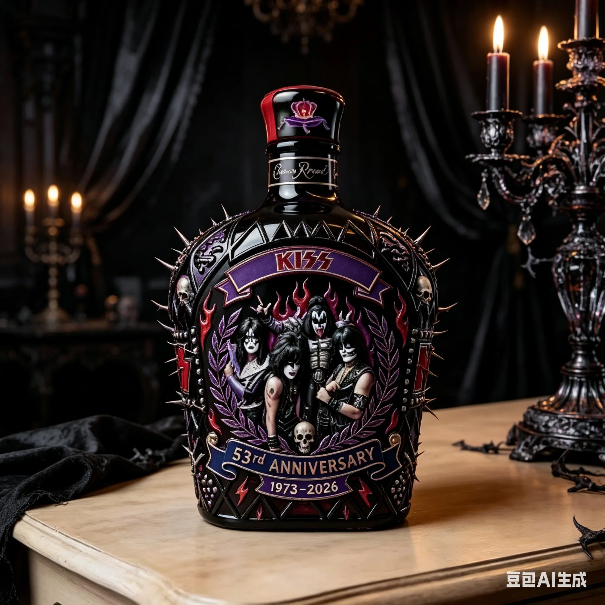 CHUNCHUN KISS 53. Jubiläums-Whisky-Dekanter mit Rockband-Motiv, Dekorative Spirituosenflasche für Bar-Dekoration und Geschenke