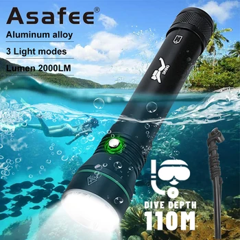 Asafee S4 Unterwasser-Tauchtaschenlampe, LED, wasserdicht, Tauchlampe, 2000 Lumen, Speerfischen, Unterwasserjagd-Taschenlampe