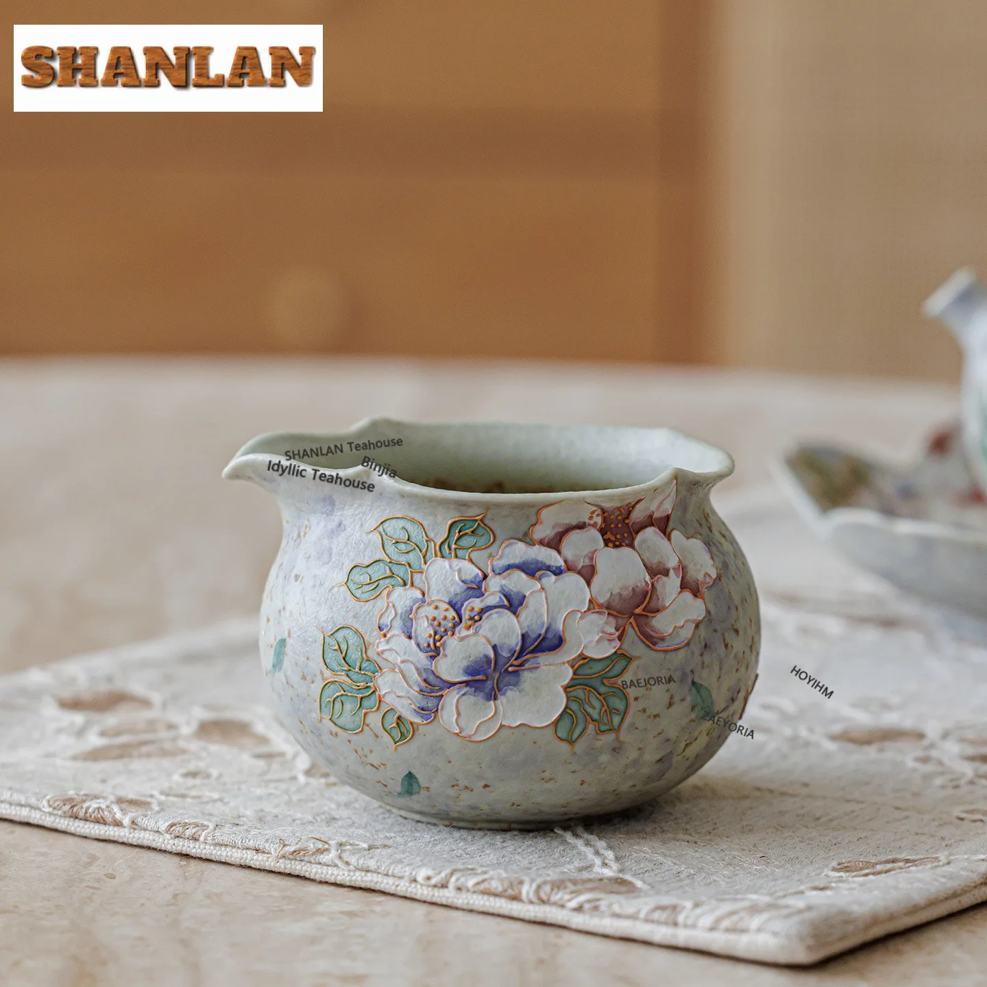 

150ml Hand-painted Peony Tea Pitcher Divide Tea Cha Hai Dispenser Justice Cup Puer Fair Mug Tea Ceremony Collection Supplies
