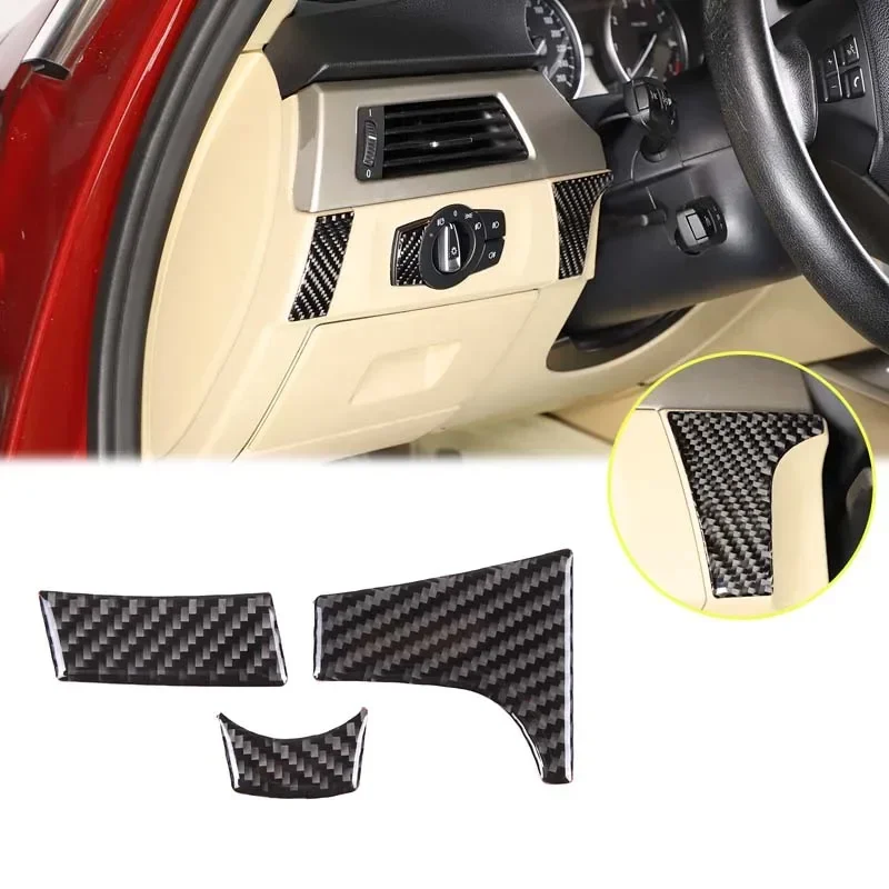 For BMW 3 Series E90 E92 E93 2005-2012 Soft Carbon Fiber Car Headlight Switch Both Sides Decorative Sticker Auto Accessories