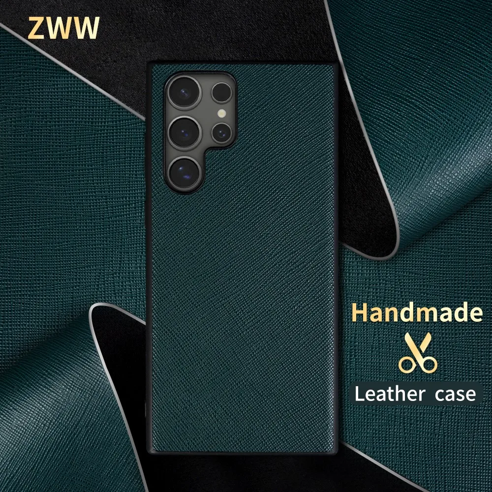 Handmade Genuine Leather Case For Samsung Galaxy S24 Ultra S23Ultra S21 S22 Luxury Cowhide Cover Shockproof Protect Fundas Capa